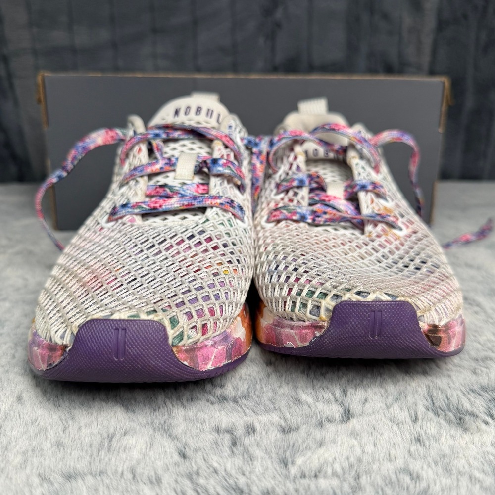 NOBULL Mesh Runner Womens 9.5 White Floral Watercolor Athletic Training Sneakers - Picture 3 of 9